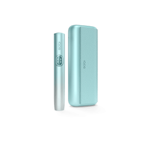 IQOS ILUMA i PRIME Breeze Blue heated tobacco device — Breeze Blue finish, front view on white background