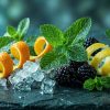 Mint, citrus and berries on dark stone — the tobacco-free flavour world of LEVIA sticks