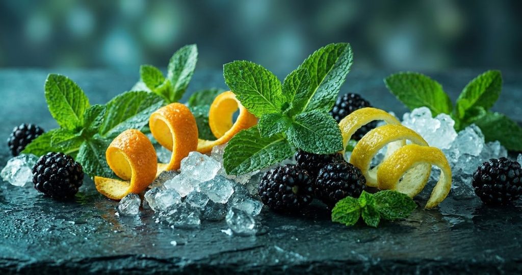 Mint, citrus and berries on dark stone — the tobacco-free flavour world of LEVIA sticks