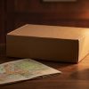 Shipping box, coffee and a folded map of Europe in warm lamp light, illustrating where to buy TEREA sticks online